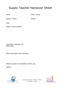 Supply Teaching Handover Sheet